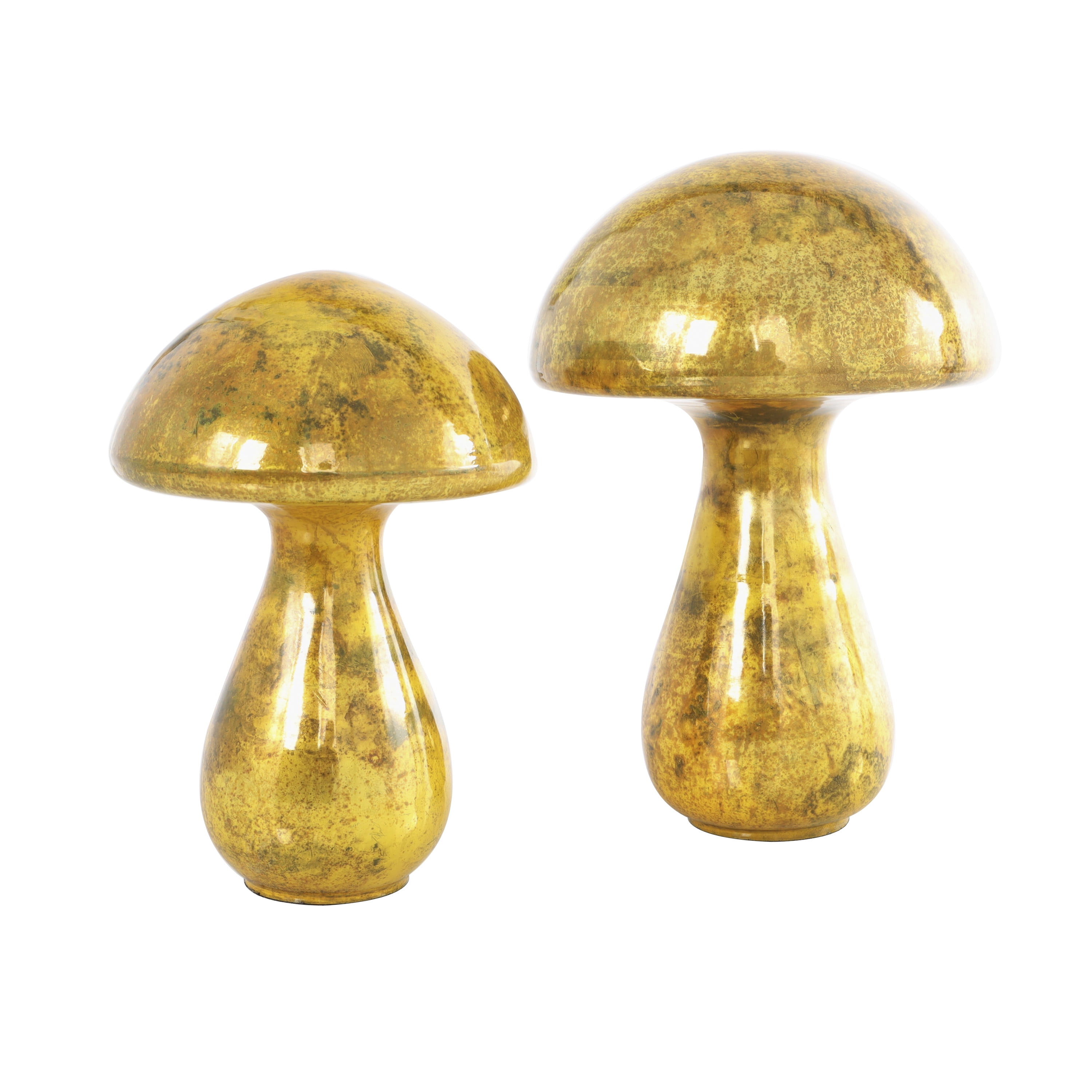 12", 10"H Gold Glass Weathered Mushroom Sculpture, by DecMode (2 Count)
