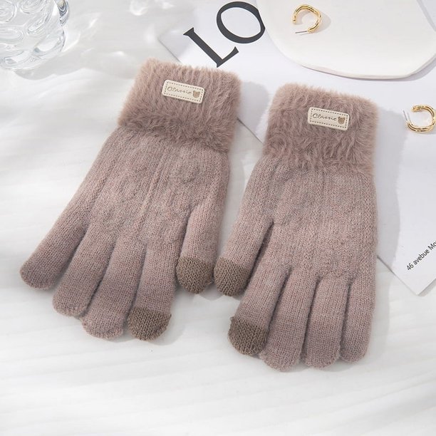 Guantes de lana de punto de invierno para mujeres estudiantes ciclismo guantes gruesos cálidos de doble pantalla táctil