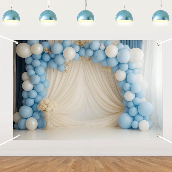 7x5FT Blue Balloon Arch Kit Floral Wedding Backdrop Blue White Balloon Garland Kit Baby Shower Background Panel for Birthday Bridal Shower Gender Reveal Party Decorations Banner Photo Booth Props