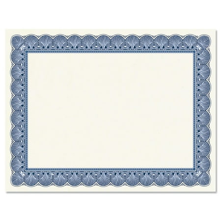 Elite Blue Certificate on White Parchment - Set of 100, 8-1/2" x 11" on 60 lb. text parchment paper, Laser and inkjet printer compatible