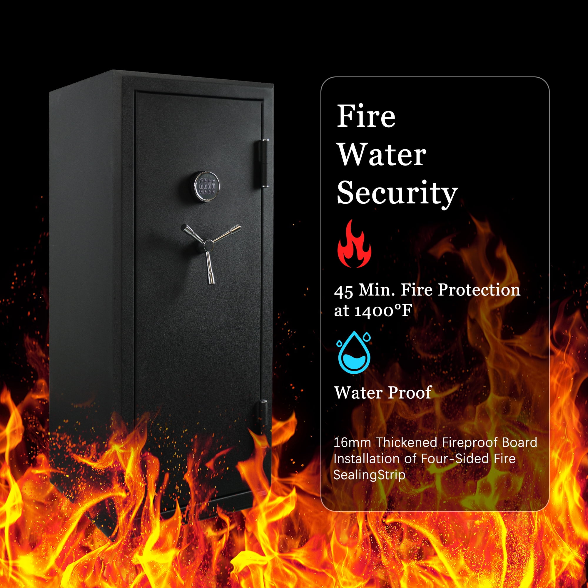 VALINIRT 24 Gun Fireproof Safe for Rifles and Pistols, Gun Cabinet with Keypad/Key Access, No-Assembly-Required Gun Safes with Combination Lock and Built-in Charging Ports