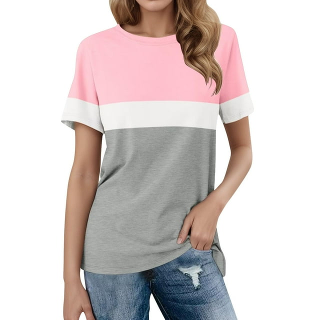 WILLBEST Compression Shirt Women’S T Shirts Color Block Short Sleeve Tops Casual Summer Tees