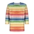 thumbnail image 4 of Vetsdori Plus Size Tops for Women 3/4 Sleeve Pullover Tunic Pleated Trendy,Round Neck Striped Womans T-shirts Summer, 4 of 5