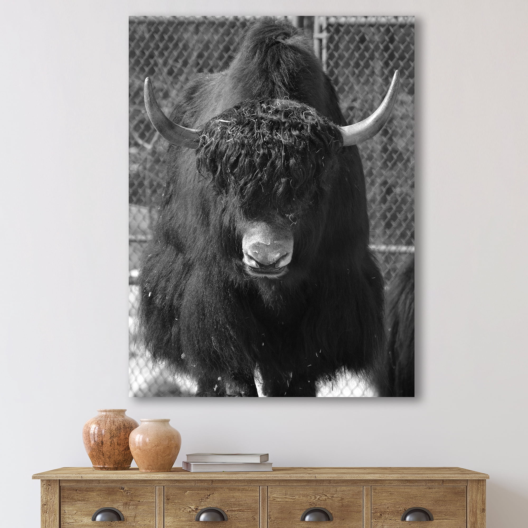 Designart ' Portrait Of Monochrome Wild Bull In Winter Forest II ' Farmhouse Canvas Wall Art Print
