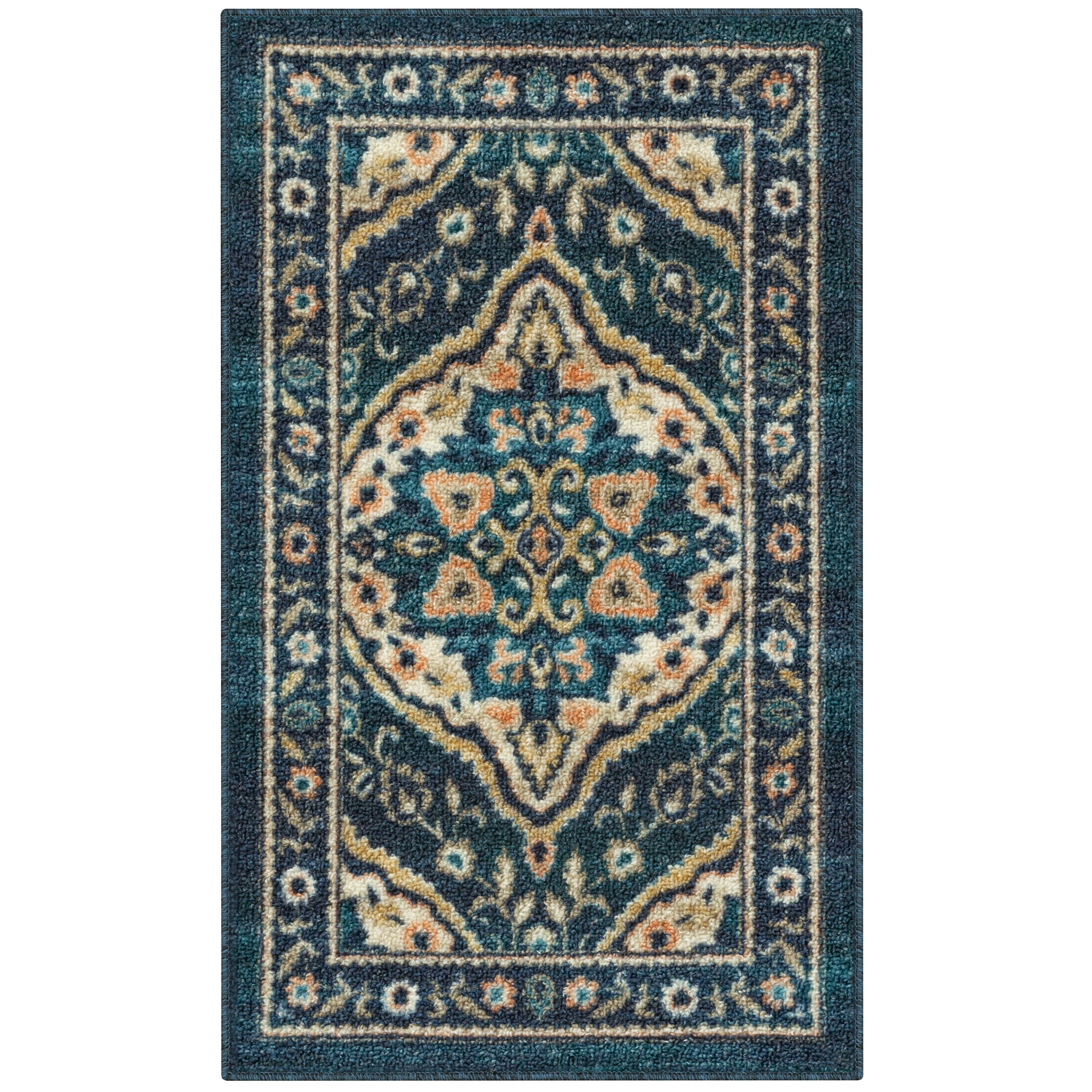 Maples Rugs Traditional Persian Teal Blue Print Area Rug, 1'8"x2'10