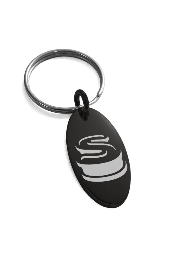 Stainless Steel Letter S Initial 3D Monogram Engraved Small Oval Charm Keychain Keyring
