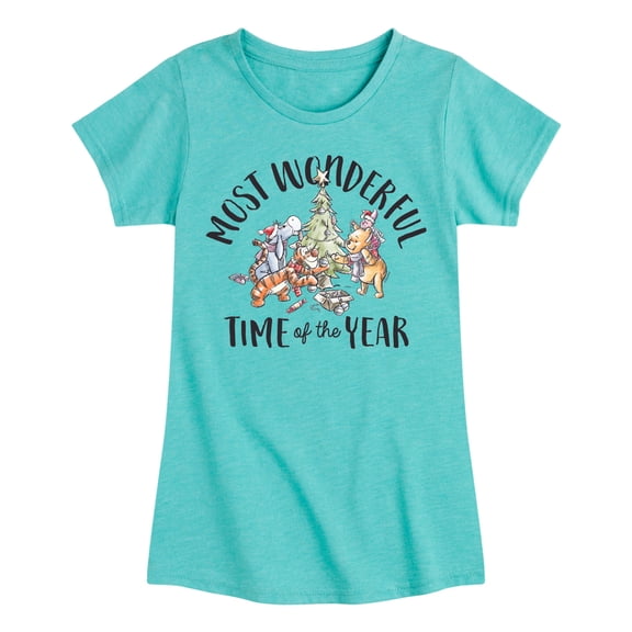 Disney Winnie The Pooh - Christmas Most Wonderful Time of the Year - Toddler & Youth Girls Short Sleeve T-Shirt