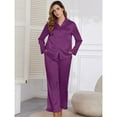 thumbnail image 3 of SWSMCLT Women's Button Pajama Set Breathable Elastic Band Cigarette Long Sleeve Nightwear Comfy Lounge Set Purple XX-Large, 3 of 5