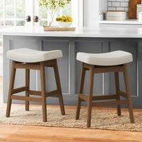 LUE BONA Saddle Seat Counter Height Bar Stools Set of 2 for Kitchen, Dining, 24in, Antique White-Faux Leather
