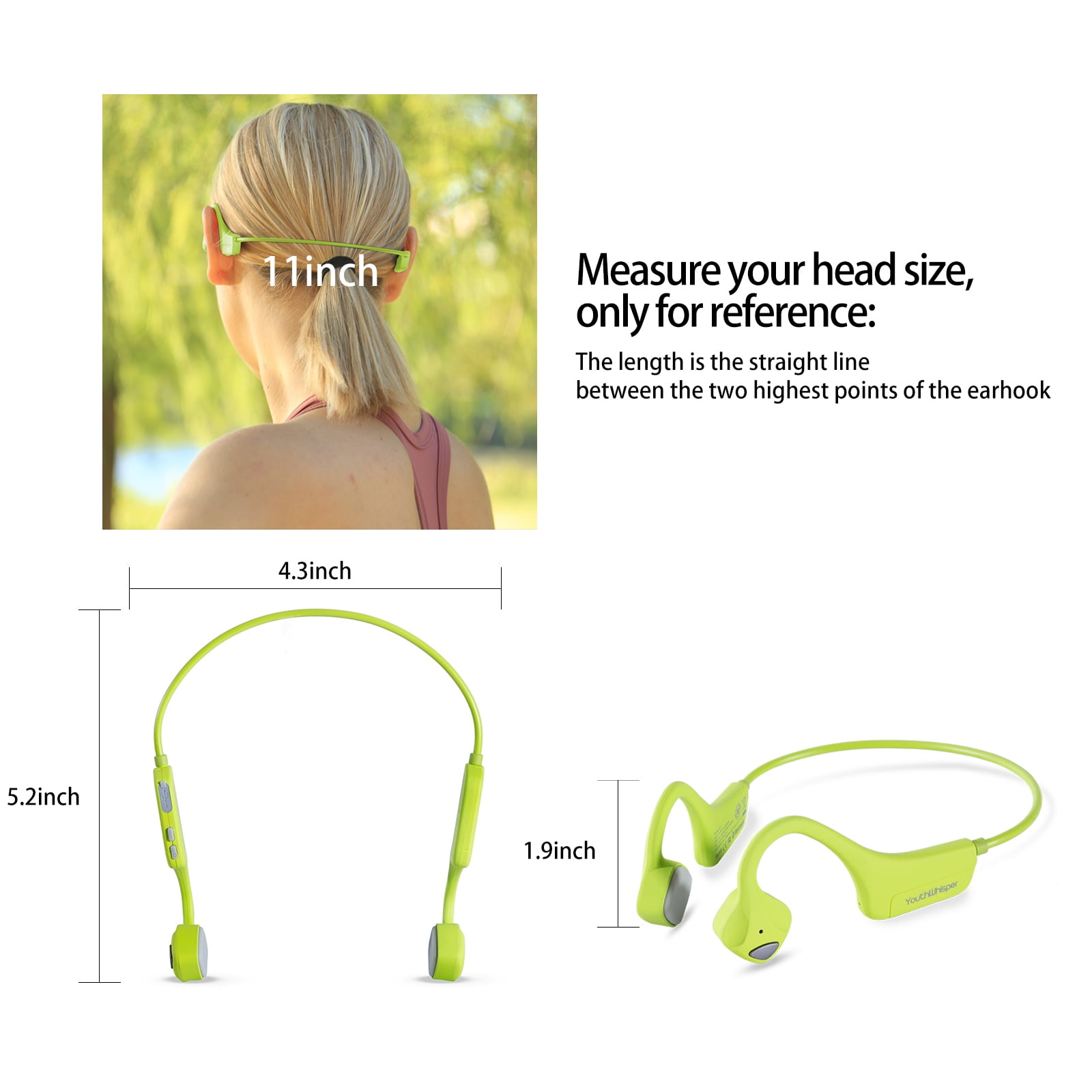 YouthWhisper Bone Conduction Headphones Bluetooth, Open Ear Wireless Headset with Mic, Sweat Resistant for Runnig Workout Hiking Running Fitness Walking