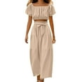 thumbnail image 1 of Conjunto moderno para el día: top con cuello cuadrado y mangas abullonadas y pantalones de pierna ancha - Poliéster - Ropa informal/de vacaciones, 1 of 8