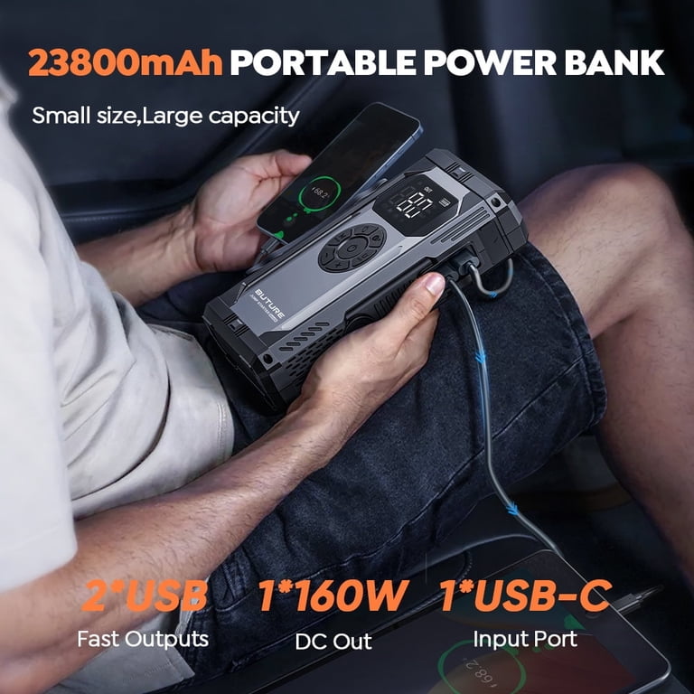 YaberAuto Arrancador De Coches,26800mAh 5000A Arrancador De Baterias De Coche Para Todo Gasolina O 100l Dieselcon Dos Salidas Usblinterna Led 2068