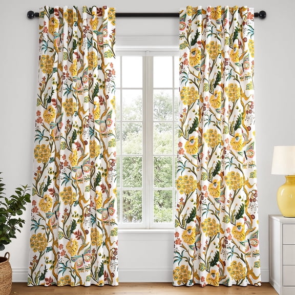 Jainmy Boho Floral Patterned Curtains for Living Room Bedroom Thermal Insulated Room Darkening Window Treatments,Mustard Yellow,52Wx72L,2 Panels