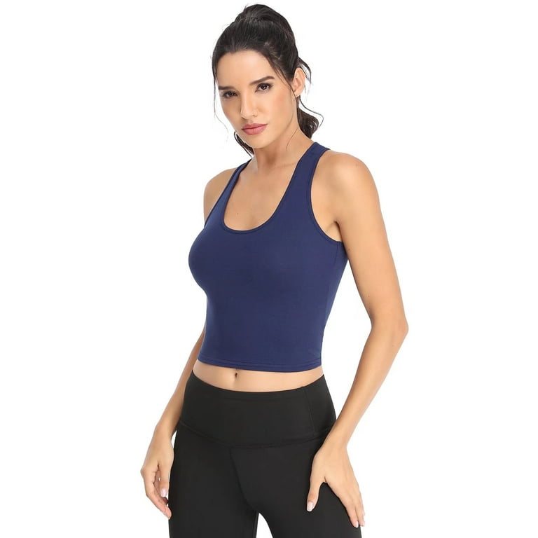 Joviren Cotton Workout Crop Top for Women Racerback Yoga Tank Tops Athletic  Sports Shirts Exercise Undershirts 4 Pack Black Grey Navy Winered L