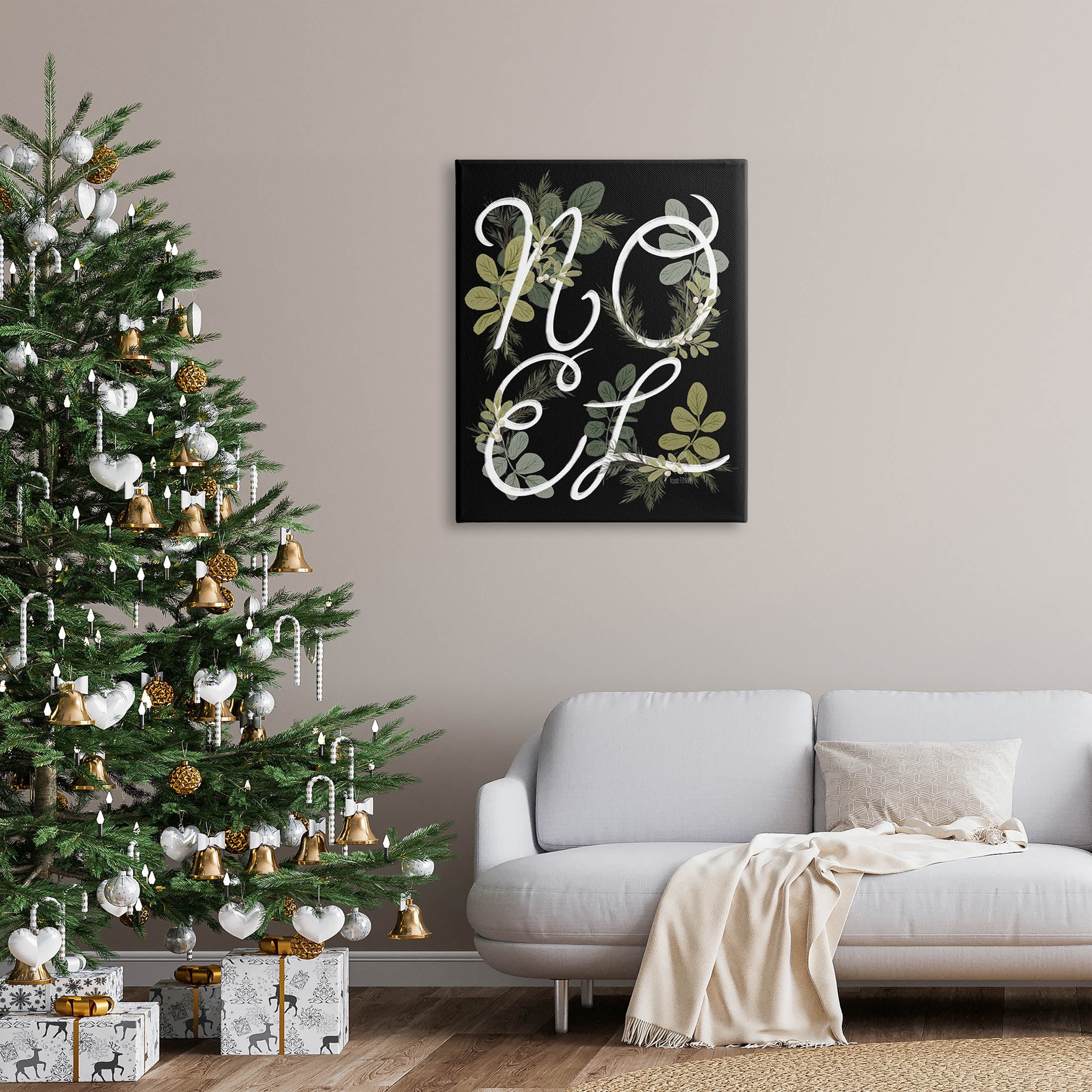 Noel Intertwined Botanical Leaves Holiday Graphic Art Gallery Wrapped Canvas Print Wall Art
