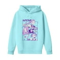thumbnail image 4 of Moonsky Sudadera con capucha y cordón HUNTRX, estampado de grupo de chicas coreanas, jersey corto, suave y cómodo, top de manga larga para primavera y otoño. Azul claro 160, 4 of 5