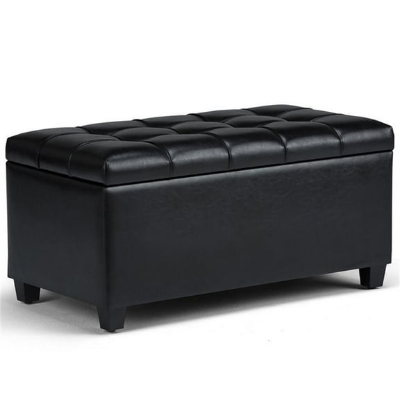 Trent Home 34" Transitional Rectangle Ottoman Bench in Black Faux Leather