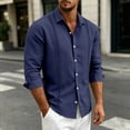 thumbnail image 2 of Guayabera Linen Shirts for Men Short Sleeve Button Down Shirt Hawaiian Shirt Hippie Summer Beach Vacation Shirts Navy L, 2 of 5