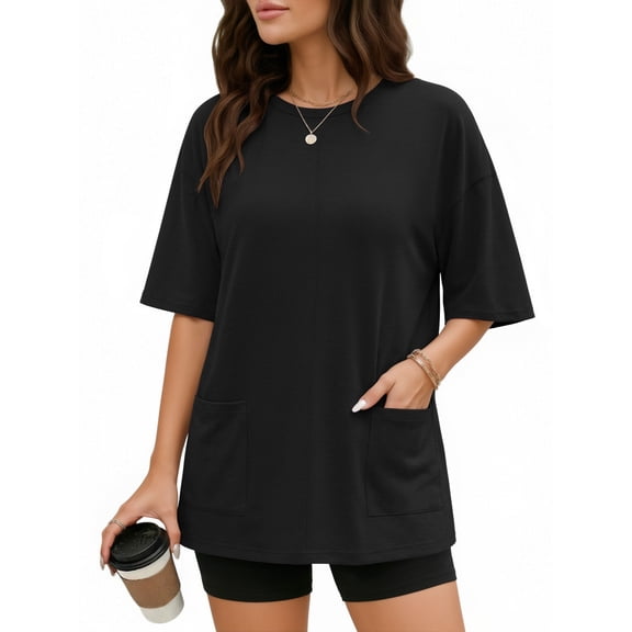MOYIKO Oversized T Shirts for Women Half Sleeve Crewneck Loose Fit Tees Summer Tops with Pockets