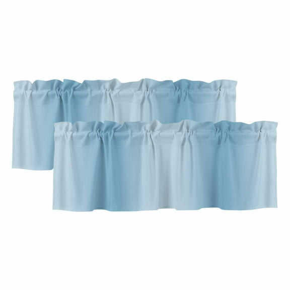 2 Pack Blue Gradient Valance for Window Ombre Kitchen Valance Rod Pocket Short Curtain Topper Decorative Window Treatment for Living Room Bedroom 60"x18"