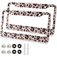thumbnail image 2 of GZHJMY Watercolor Animal Snow Leopard Pink Beige License Plate Frames for Women Men 2 Pcs Personalized Car License Plate Holder with Screw Caps, Round Hole Decorative, 2 of 7