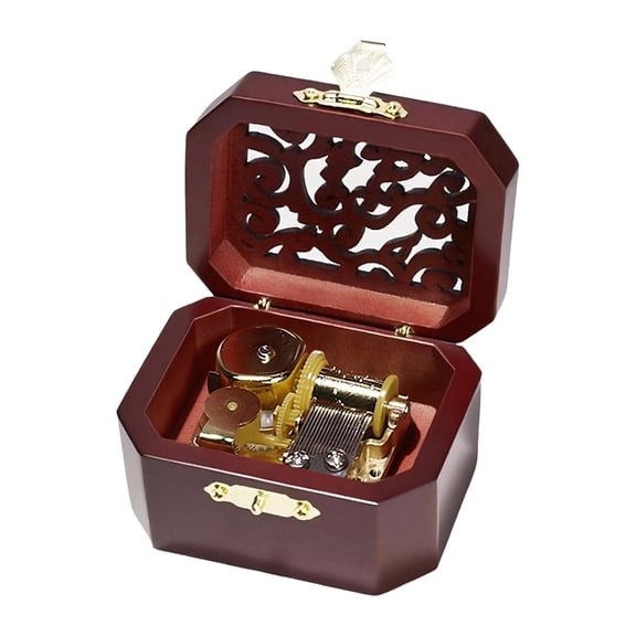Key Operated Mini Music Box Wind Up Mechanism Musical Case Hollowout Wooden Carving Ornament Birthday Anniversary Gift