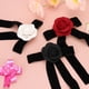 thumbnail image 5 of Broches de flor de camelia para mujer, broches de lana sintética con lazo y cinta, negro, 5 of 7