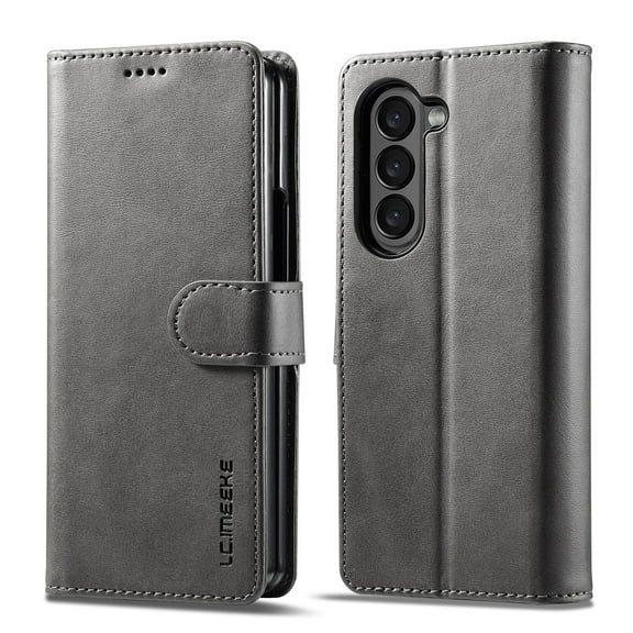 SaniMore for Samsung Galaxy Z Fold 5 7.6" 2023 Case, PU Leather Skin & Soft TPU Inner Shell [Card Holder + Cash Pocket + Flip Kickstand] Magnetic Closure Protective Wallet Cover, Gray