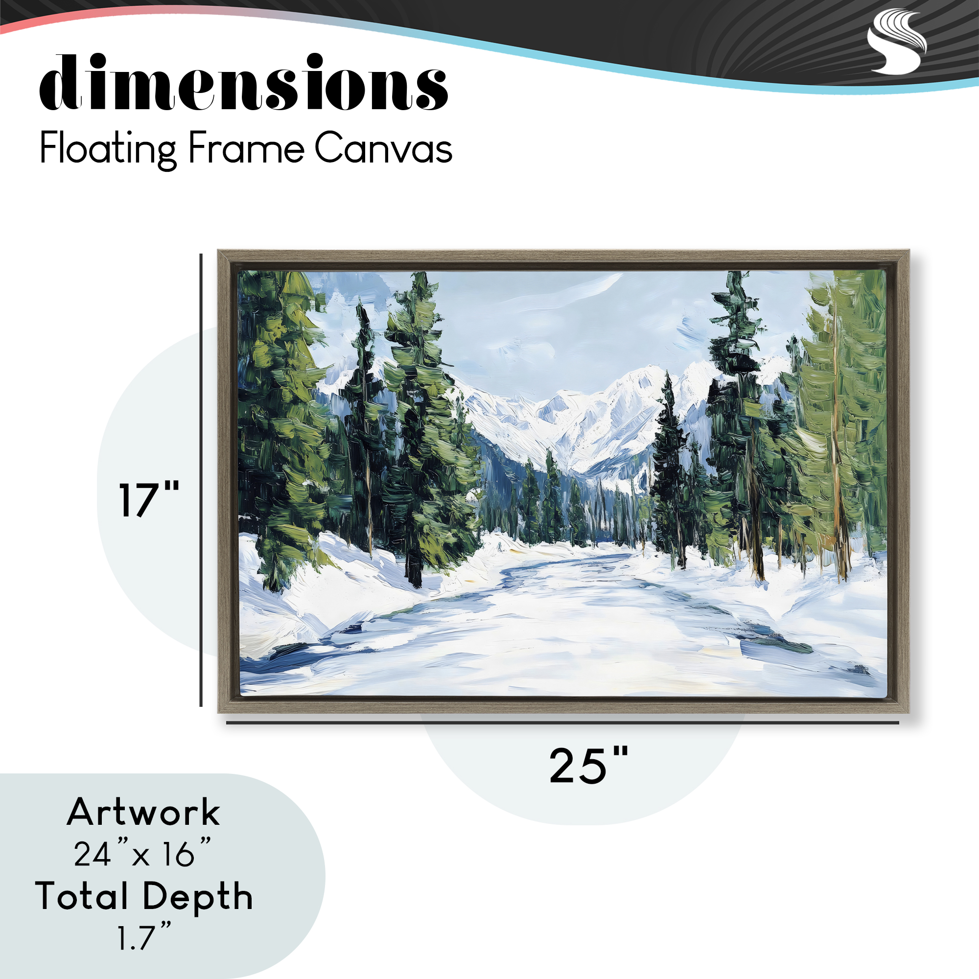 Snowy Tall Tree Pass Brown Framed Floater Canvas Wall Art, design by Petal Prints Design