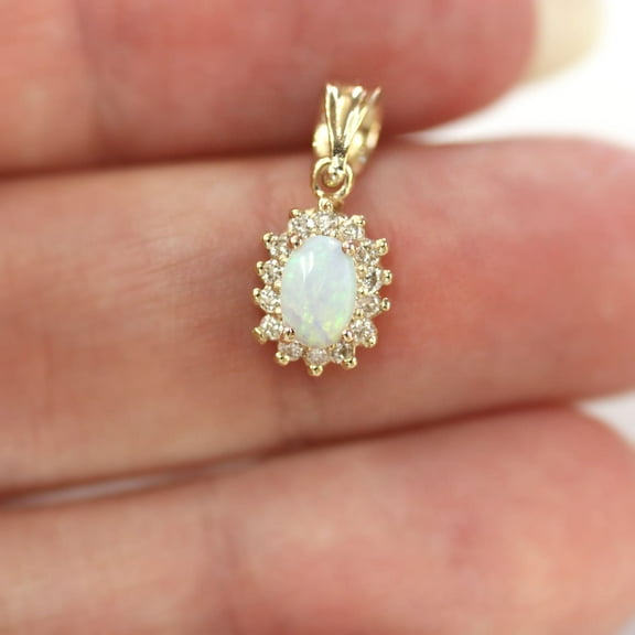 Silver & Stone Jewels Oval Cut Lab Created Fire Opal 14K Yellow Gold Finish Halo Pendant