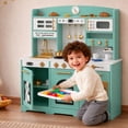 thumbnail image 2 of Reasea Kids Wooden Play Kitchen Set , Toddler Toy Kitchen Playset with 24 Accessories, Realistic Appliances & Storage for Kids Ages 3+, Mint Green, 2 of 9