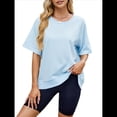 thumbnail image 2 of Camisetas de Gran Tamaño para Mujer, Cuello Redondo, Corta, Blusas Casuales de Verano, Blusas Holgadas de Corte Alto Azul S, 2 of 10