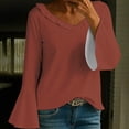 thumbnail image 2 of Flare Sleeve Top, Comdrip Fall T Shirts Women Loose Fit Long Sleeve Boat Neck Tops Casual Blouses Print Sleeve Tops Going Out Tops with Sleeves Brick Red L, 2 of 6