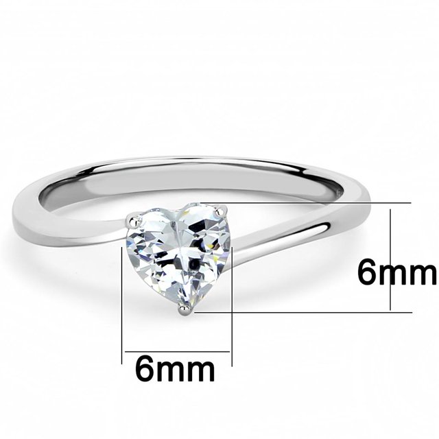 High polished (no plating) Stainless Steel Ring with AAA Grade CZ in Clear for Women Clear Stone Color Style TK3434 Size 5
