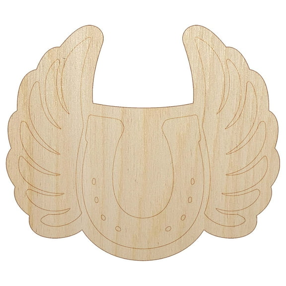 Angel Wings on Horseshoe Loss of Pet Horse Wood Shape Unfinished Piece Cutout Craft DIY Projects - 4.70 Inch Size - 1/8 Inch Thick
