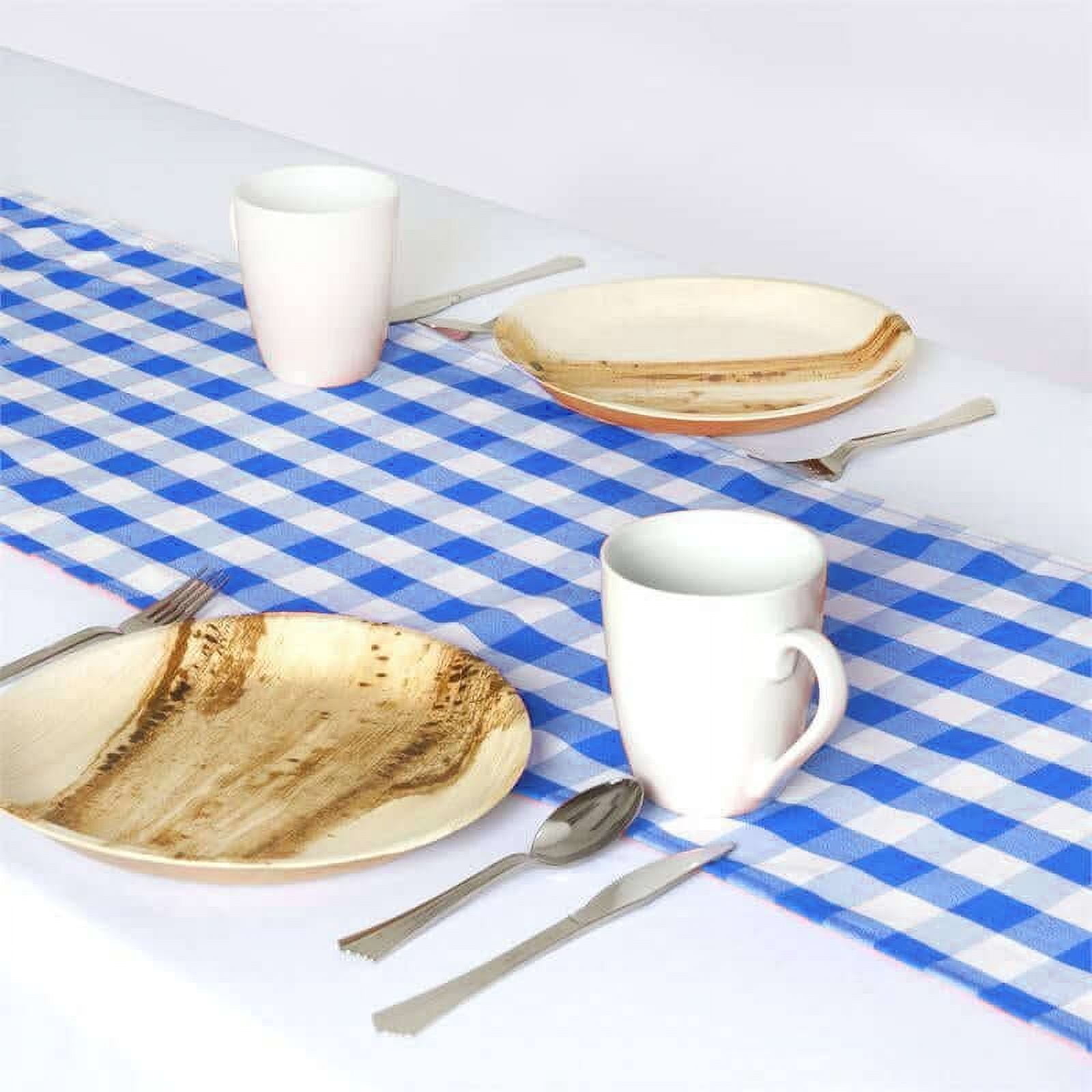 Efavormart 5PCS of Wholesale Gingham Checkered Polyester Table Top Wedding Catering Party Runner - WHITE / BLUE - 14x108"