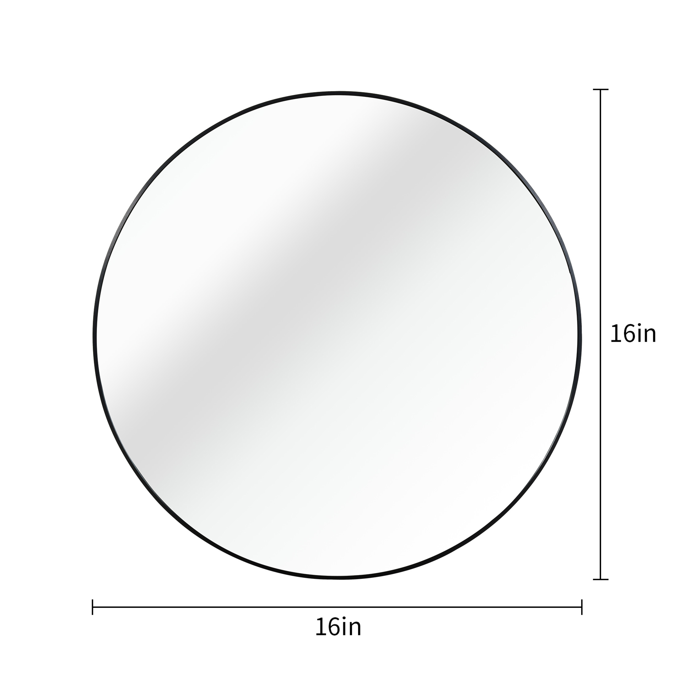 Noble House 16" Round Bathroom Wall Mirror, Aluminum Alloy Frame, HD Shatterproof Glass, Black