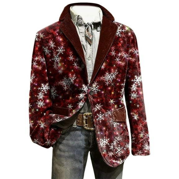 Adeawade Christmas Blazers Coat For Men Long Sleeve Arrival Jacket Fit Notch Lapel For Formal Business And Wedding Events Jacket Snowflake Graphic Collared Neck Coat Watermelon Red L