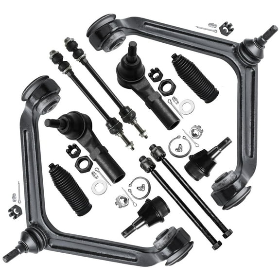 Detroit Axle - 4WD Front 12pc Suspension Kit for Dodge Ram 1500, 2002 2003 2004 2005, 2 Upper Control Arms 2 Lower Ball Joints 2 Sway Bar Links 4 Outer & Inner Tie Rod Ends 2 Boots Replacement
