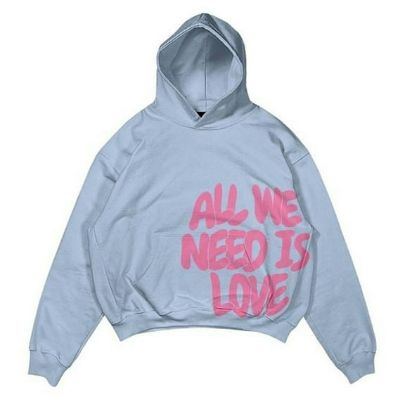 RUTAYY Men's Cropped Hoodie Long Sleeve Front Pocket Letter Slogan Front Print Pullover Sweatshirt Blue