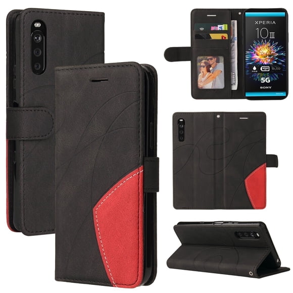 Case for Sony Xperia 10 III Leather Wallet Book Flip Folio Stand View Cover - Black