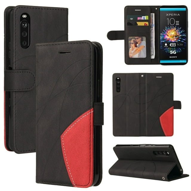 Case for Sony Xperia 10 III Leather Wallet Book Flip Folio Stand View Cover - Black