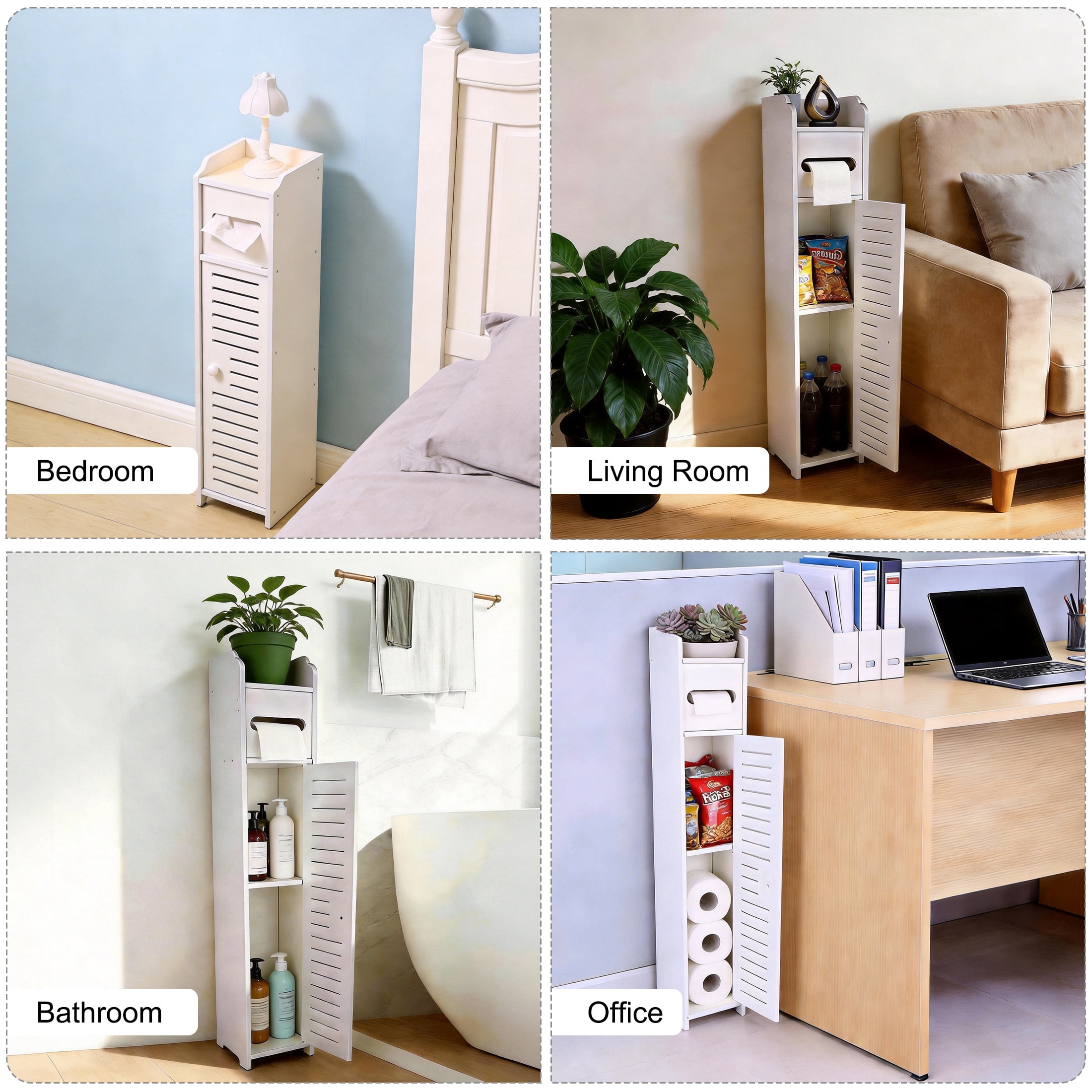 Small Bathroom Storage Cabinet, Freestanding Toilet Paper Storage with Door and Shelves, Corner Floor Cabinet, Bathroom Organizers and Storage for Small Spaces, White