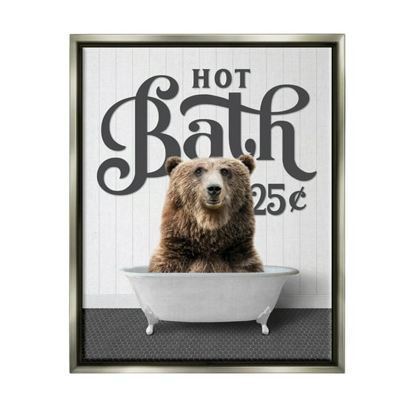 Stupell Industries Vintage Bear Bathtub Animals & Insects Painting Gray Floater Framed Art Print Wall Art, 25 x 31
