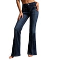 thumbnail image 2 of WXLWZYWL Flared Jeans for Women High-Waisted Slim-Fit Flared Jeans Comfortable Stretch Dark Blue Long Denim Pants, 2 of 5
