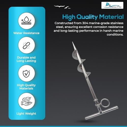 MARINE CITY Spiral Ground Anchor with O-Ring  304 Stainless Steel 4-1/2 x 10-5/8 Inches, Ideal for Boat Mooring, Camping Tents, Puppy Tie-Out Stakes, Backyards, Marines, Yachts Pack of 2