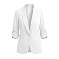 thumbnail image 4 of Mifsaly Summer Blazers for Women Lightweight Hawl Collar Ruched 3/4 Sleeve Blazer Jackets Open Front Work Office Business Casual Suit Jacket White,L, 4 of 8