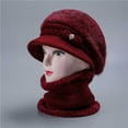 thumbnail image 4 of Charmgo Trucker Hat Clearance, Women's Knitted Warm Basin Hat Padded Cotton Hat Plush Hat + Scarf Two Piece Set Bucket Hat Baseball Cap, Sun Hats for Women Red, 4 of 5