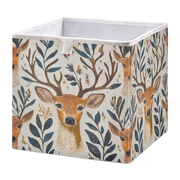 Cabinet Storage Basket 11.02x11.02x11.02 Inches Storage Box Foldable, Storable and Easy to Assemble ，Open Home Storage Bins ，Closet Storage Bins Deer with Big Eyes