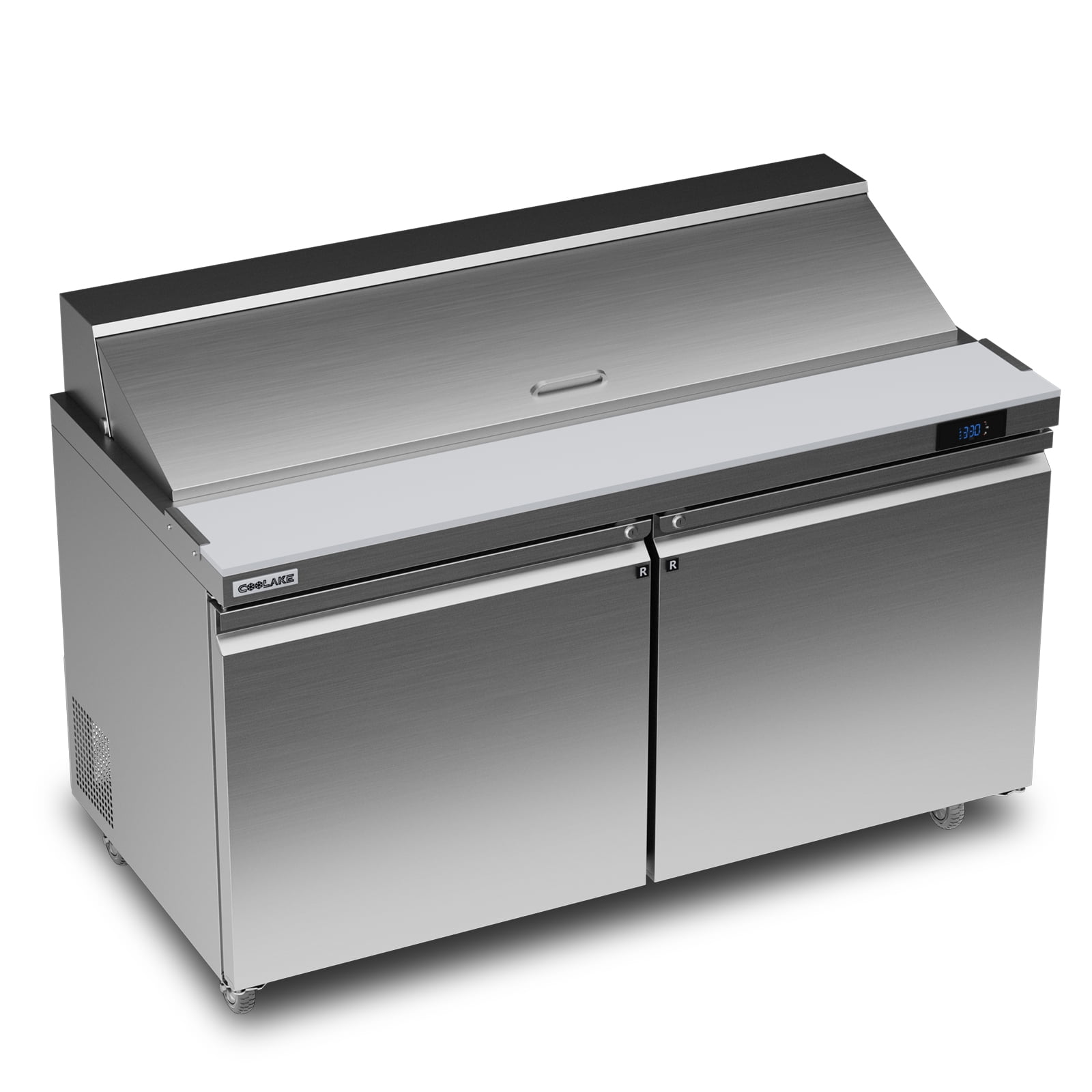 Coolake 60''W Commercial Salad Sandwich Prep Table Refrigerator, 2 Door Stainless Steel 18 Cu.ft Counter Fan Cooling Refrigerator